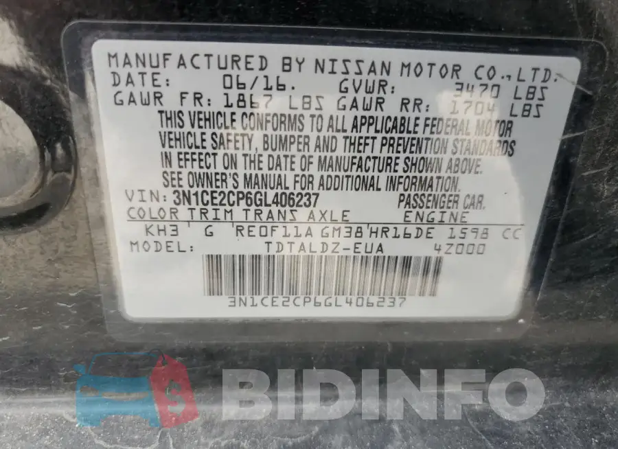 3N1CE2CP6GL406237 Photo# 13