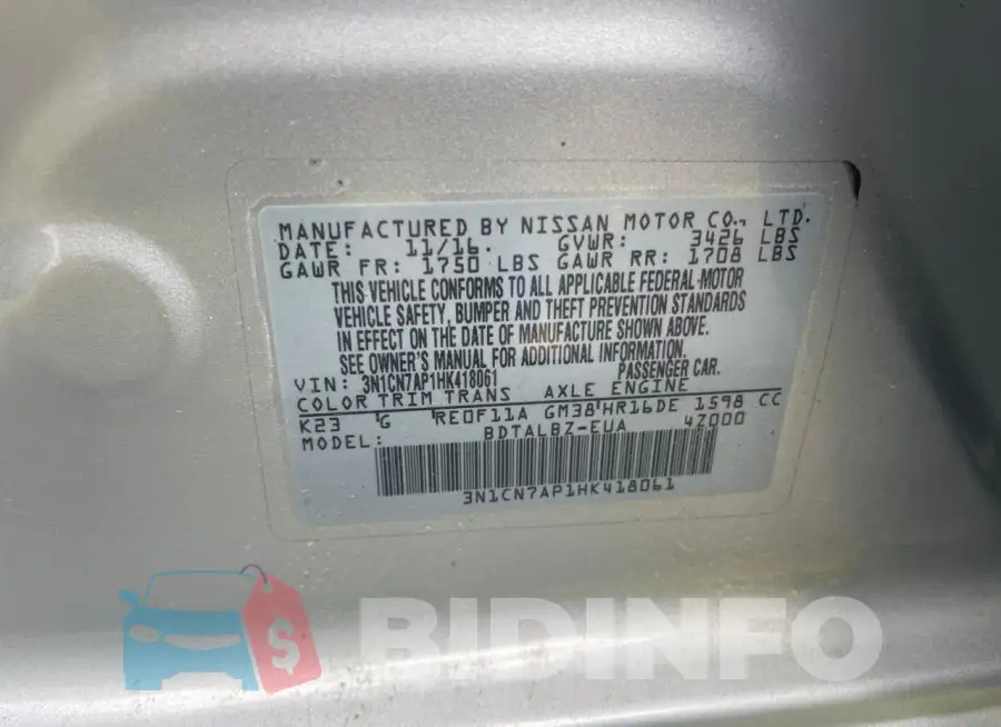 3N1CN7AP1HK418061 Photo# 10