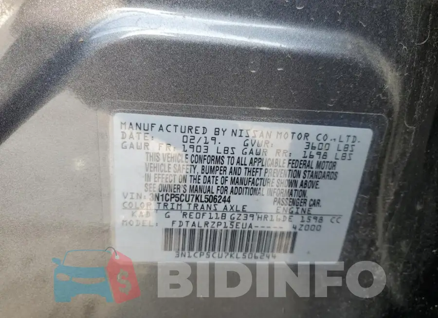 3N1CP5CU7KL506244 Photo# 12