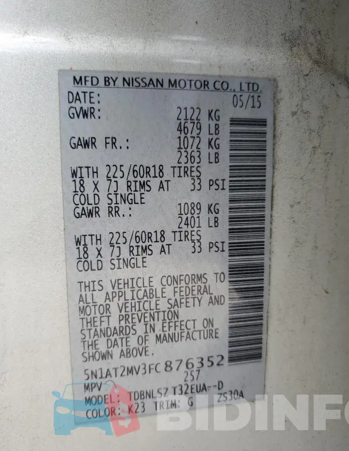 5N1AT2MV3FC876352 Photo# 14