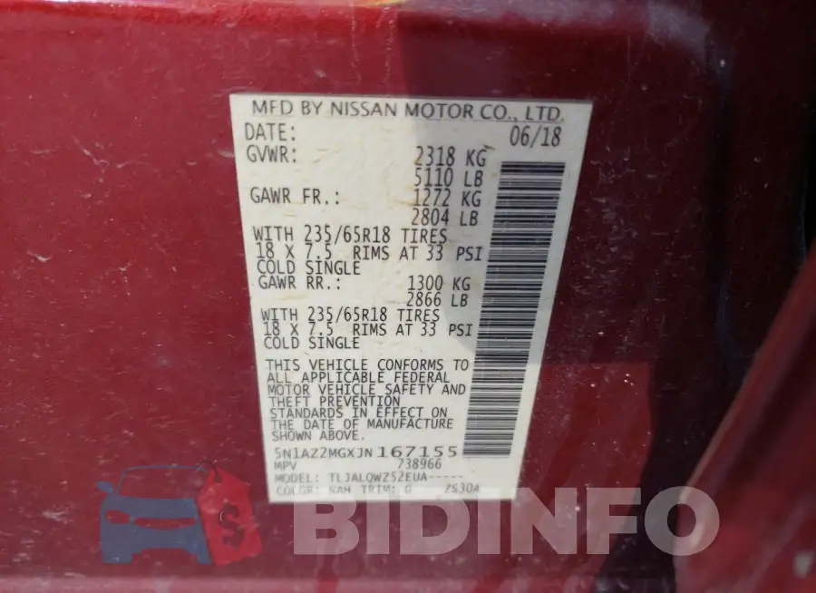 5N1AZ2MGXJN167155 Photo# 13