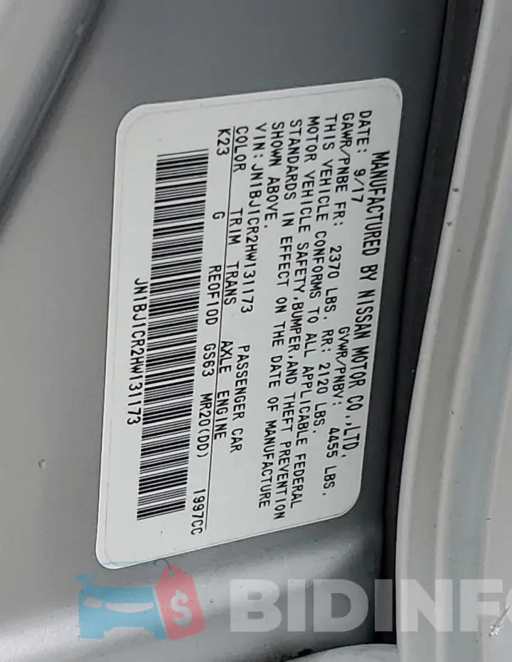 JN1BJ1CR2HW131173 Photo# 13