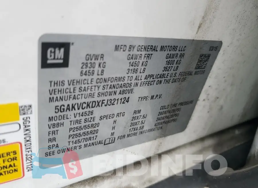 5GAKVCKDXFJ321124 Photo# 14