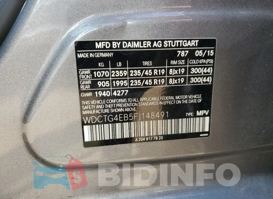 WDCTG4EB5FJ148491 Photo# 14