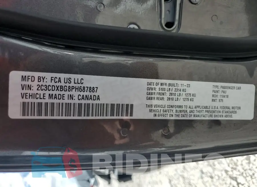2C3CDXBG8PH687887 Photo# 13