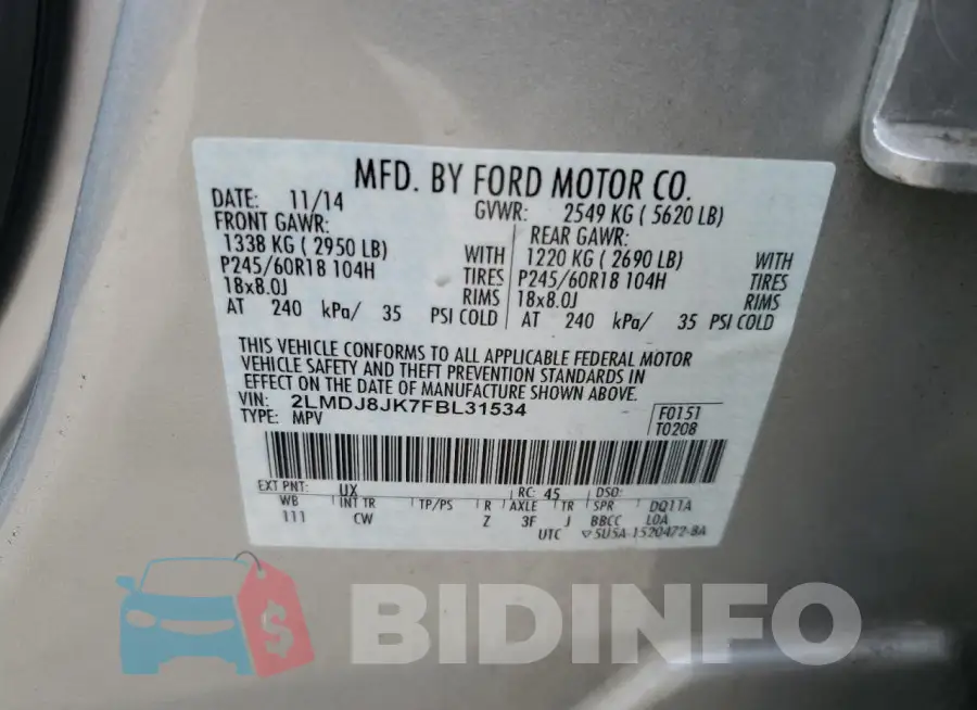 2LMDJ8JK7FBL31534 Photo# 14