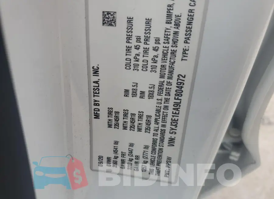 5YJ3E1EA9LF804972 Photo# 12
