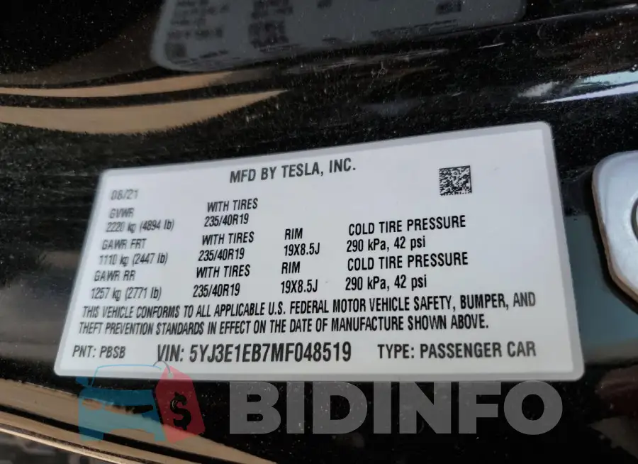 5YJ3E1EB7MF048519 Photo# 12
