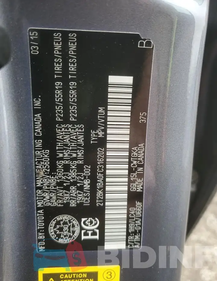 2T2BK1BA0FC316202 Photo# 14