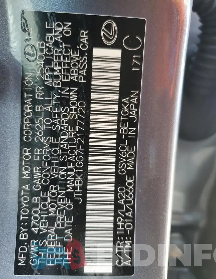 JTHBK1GG7F2177720 Photo# 12