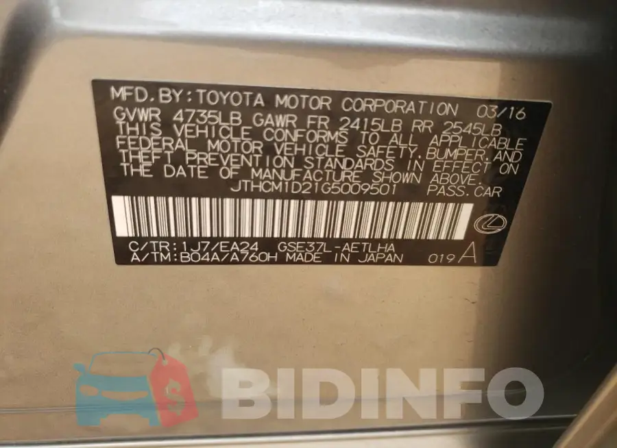 JTHCM1D21G5009501 Photo# 12