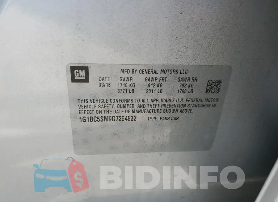 1G1BC5SM9G7254832 Photo# 12