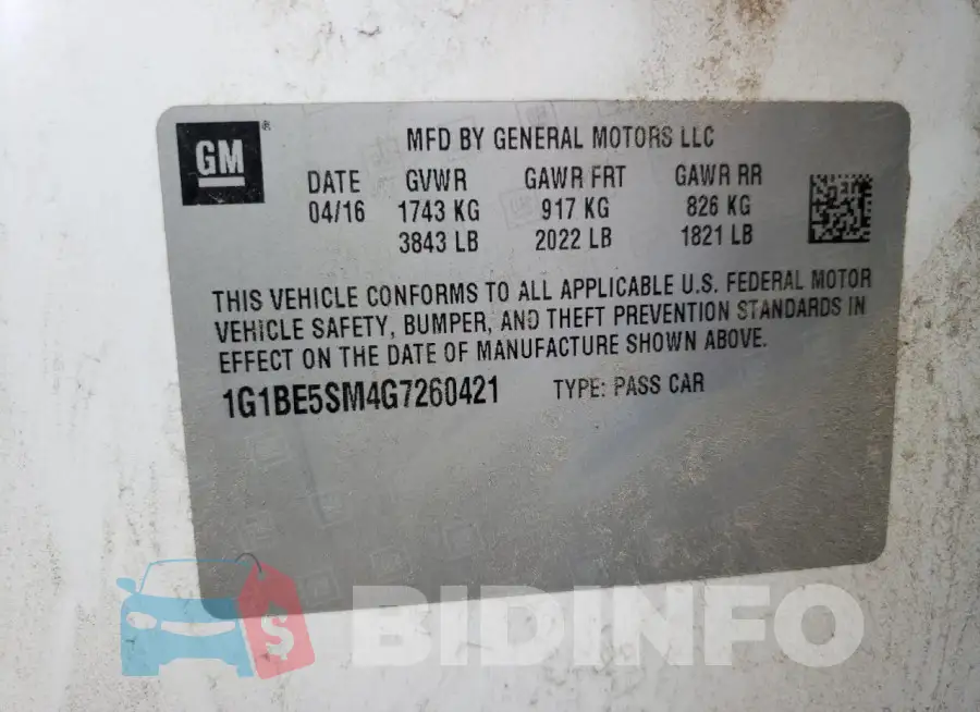 1G1BE5SM4G7260421 Photo# 12