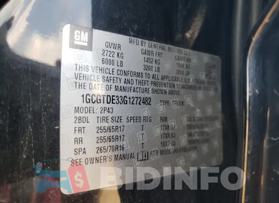 1GCGTDE33G1272482 Photo# 12