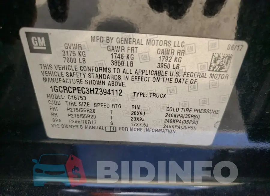 1GCRCPEC3HZ394112 Photo# 12
