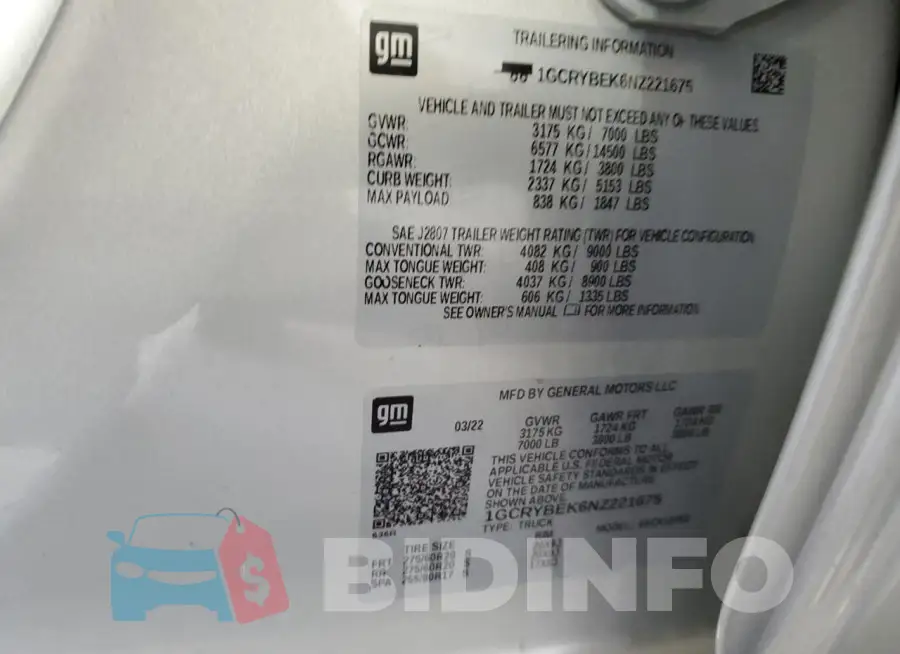 1GCRYBEK6NZ221675 Photo# 13