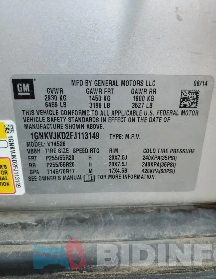 1GNKVJKD2FJ113149 Photo# 13