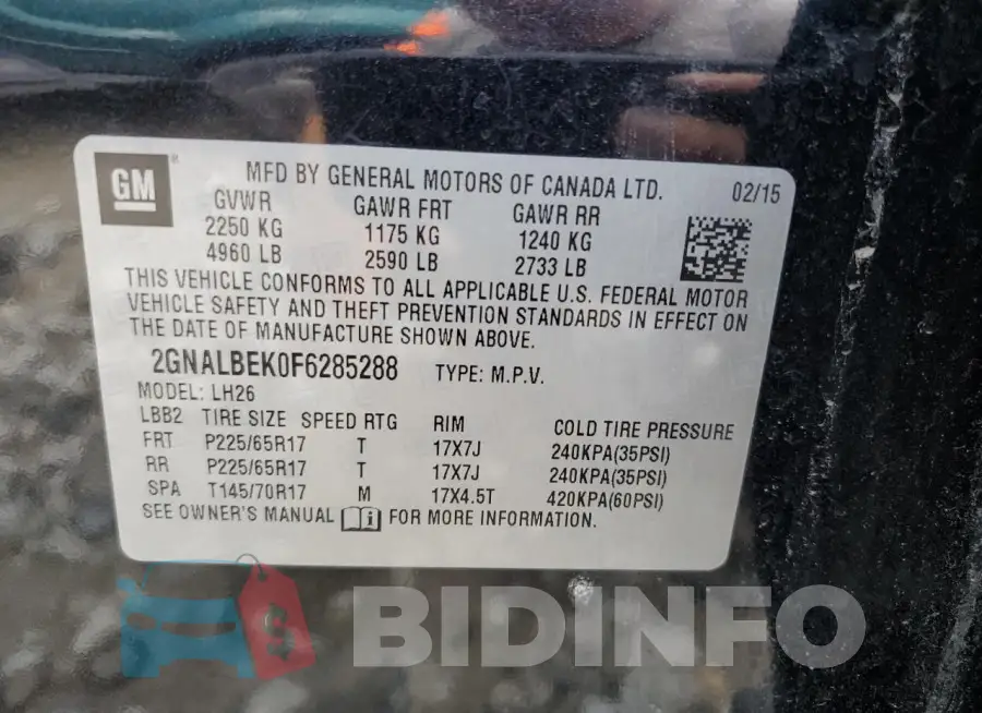 2GNALBEK0F6285288 Photo# 13