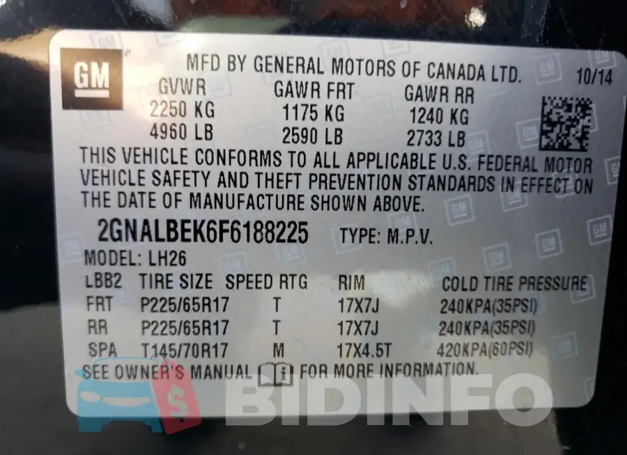 2GNALBEK6F6188225 Photo# 14
