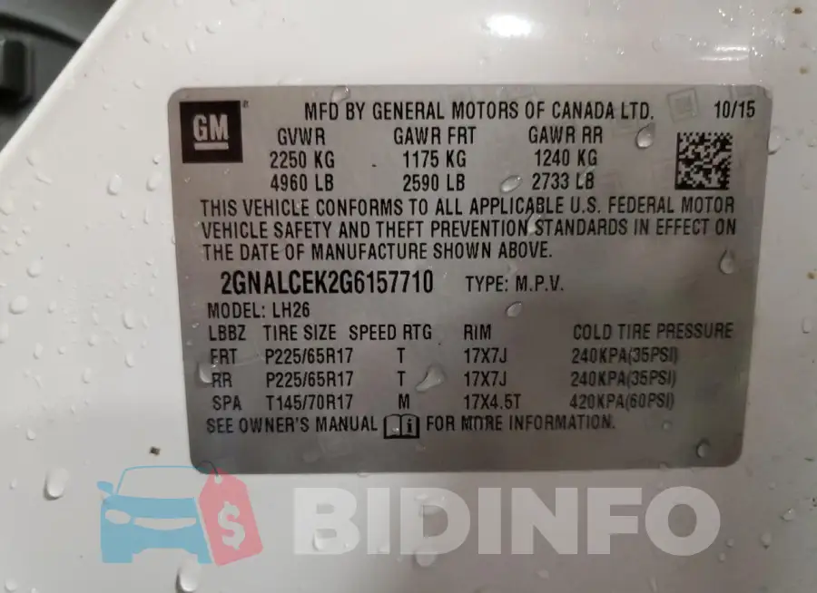 2GNALCEK2G6157710 Photo# 14