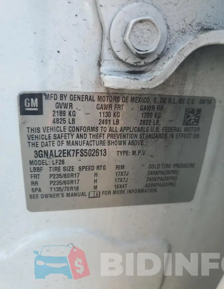 3GNAL2EK7FS502613 Photo# 14