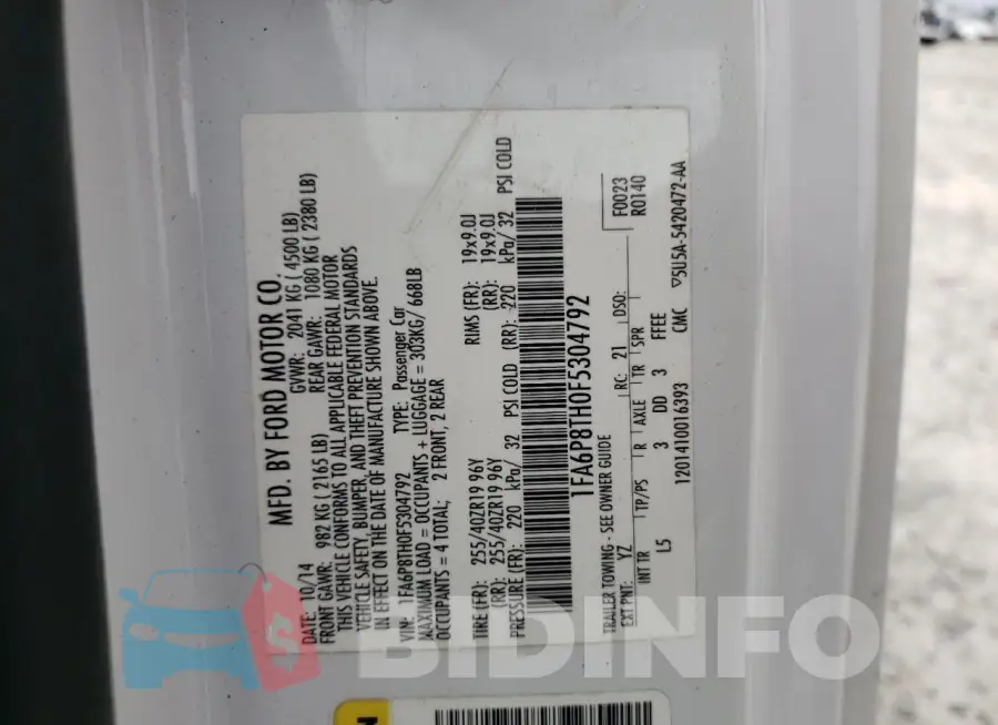 1FA6P8TH0F5304792 Photo# 12