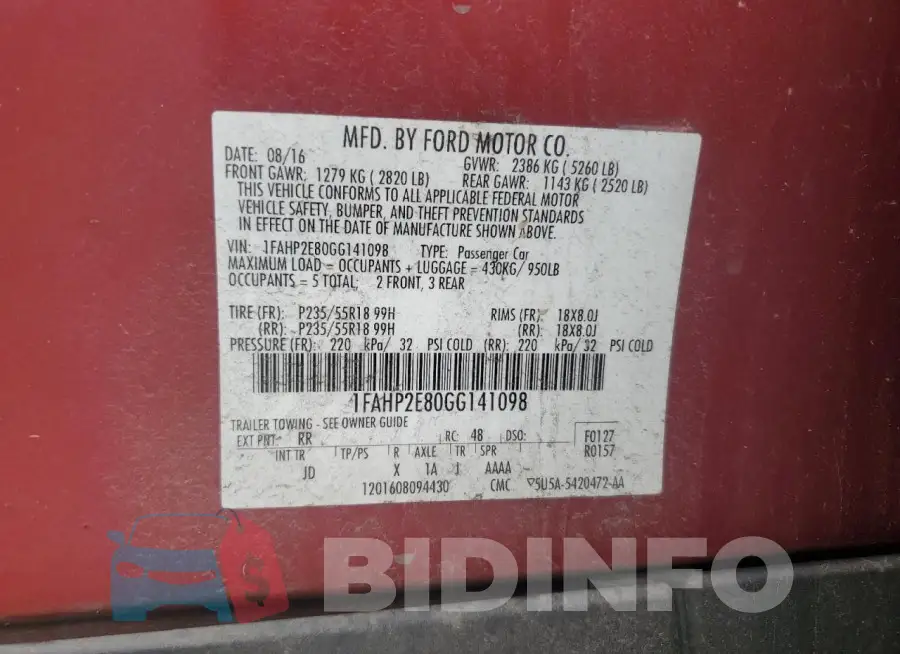 1FAHP2E80GG141098 Photo# 12