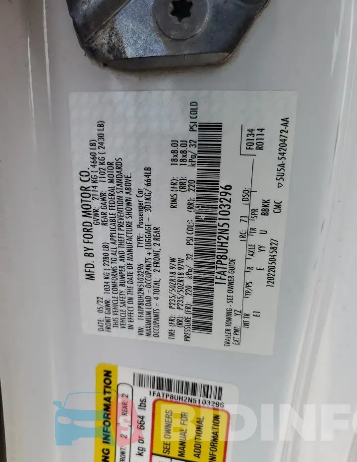 1FATP8UH2N5103296 Photo# 13