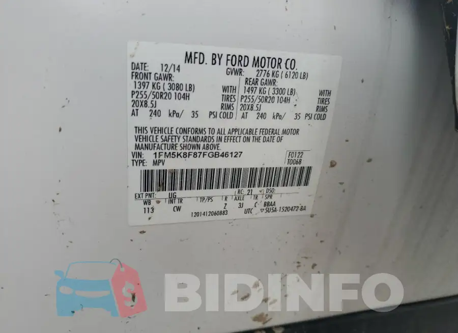 1FM5K8F87FGB46127 Photo# 13