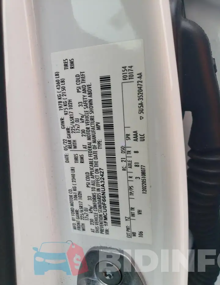 1FMCU0F66NUA32427 Photo# 13