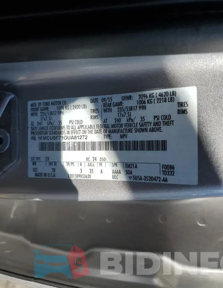 1FMCU0F71GUA81272 Photo# 13