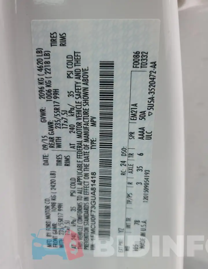 1FMCU0F73GUA81418 Photo# 13