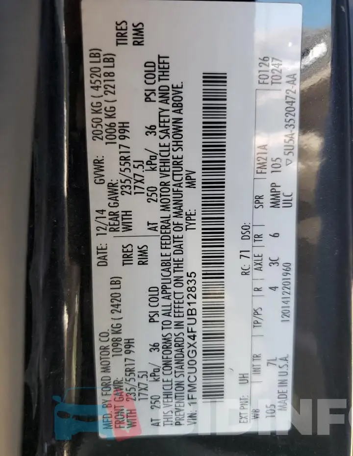 1FMCU0GX4FUB12835 Photo# 13
