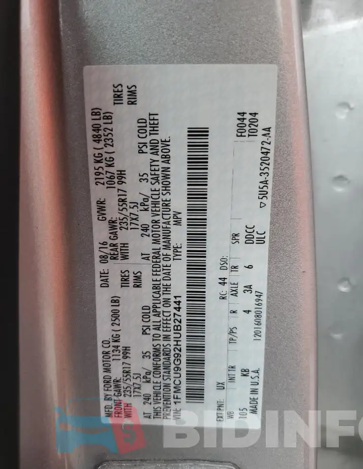 1FMCU9G92HUB27441 Photo# 13