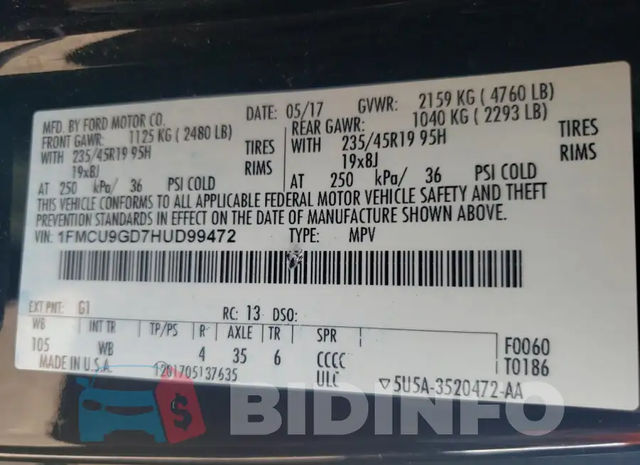 1FMCU9GD7HUD99472 Photo# 13