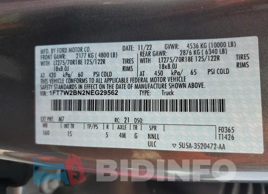 1FT7W2BN2NEG29562 Photo# 12