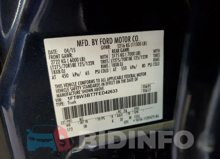 1FT8W3BT7FED42633 Photo# 12