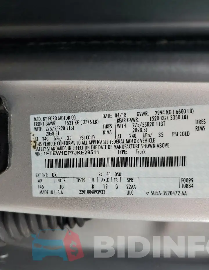 1FTEW1EP7JKE28511 Photo# 12