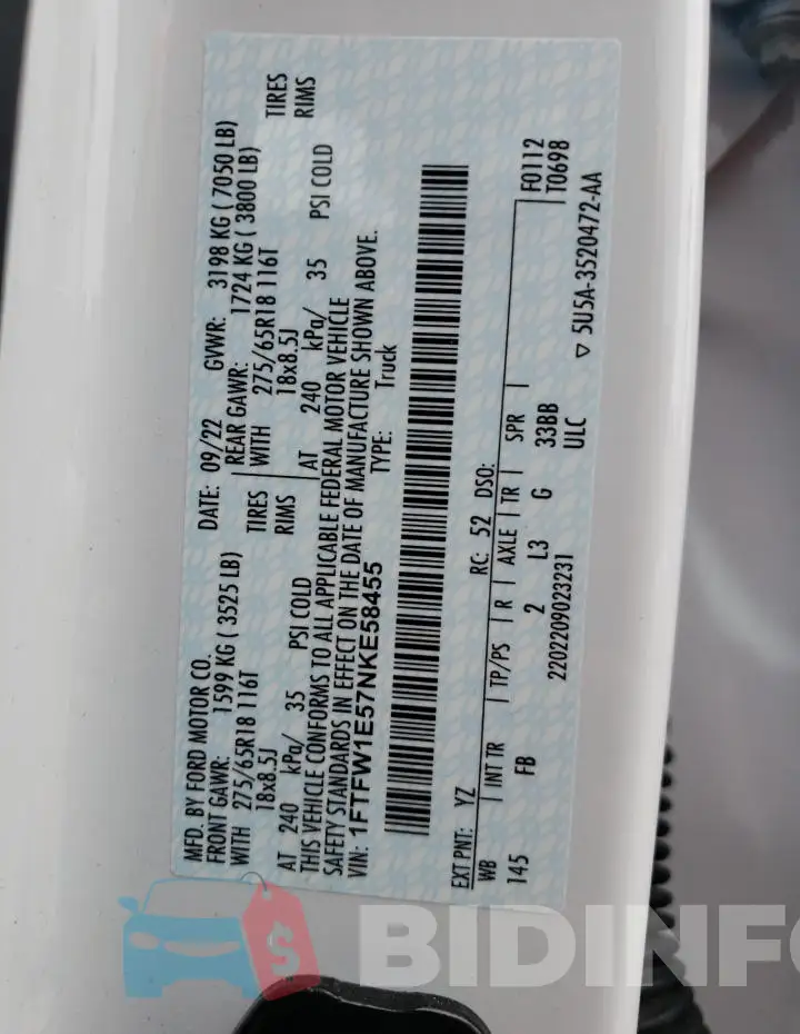 1FTFW1E57NKE58455 Photo# 12
