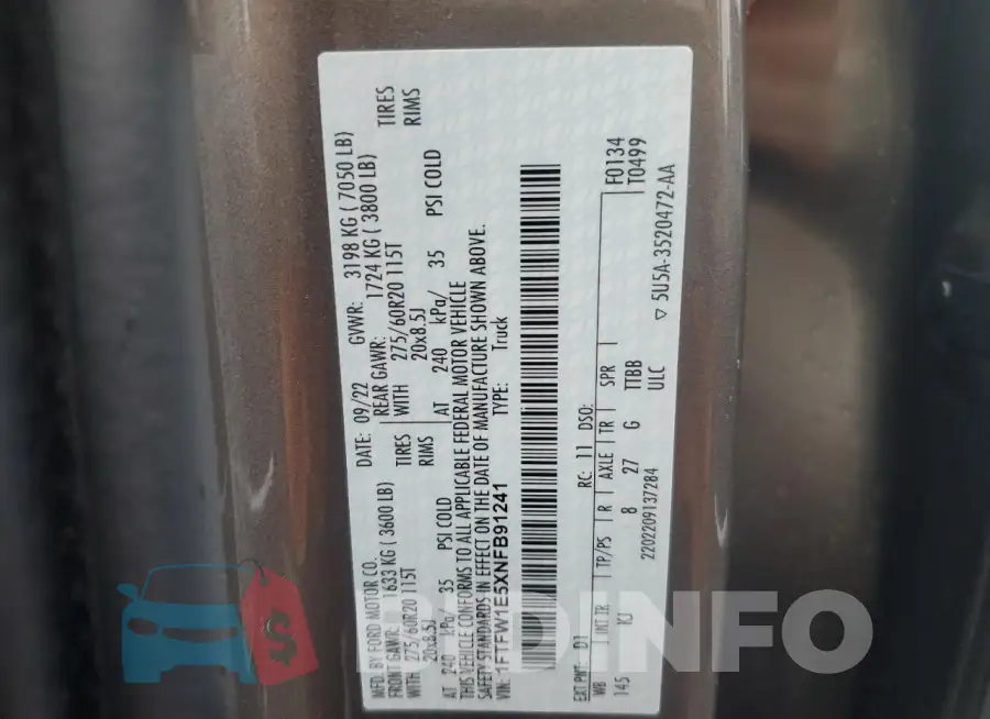 1FTFW1E5XNFB91241 Photo# 12