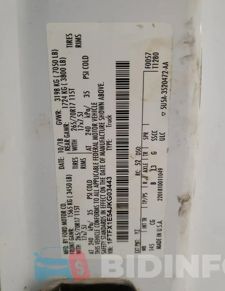 1FTFX1E54JKG03443 Photo# 12