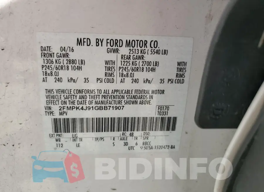 2FMPK4J91GBB71907 Photo# 13