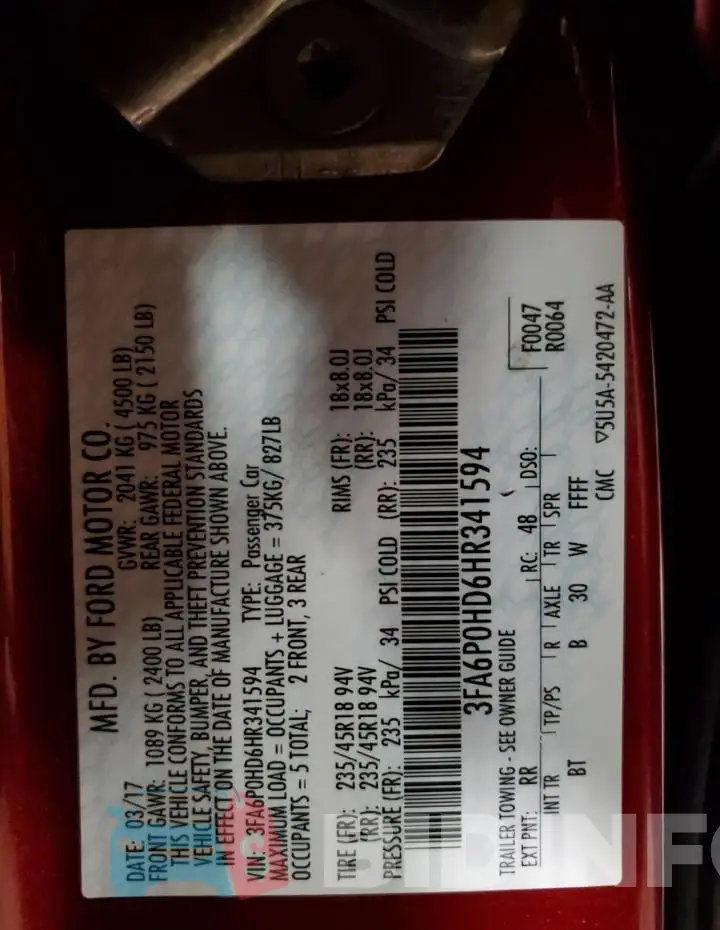 3FA6P0HD6HR341594 Photo# 12