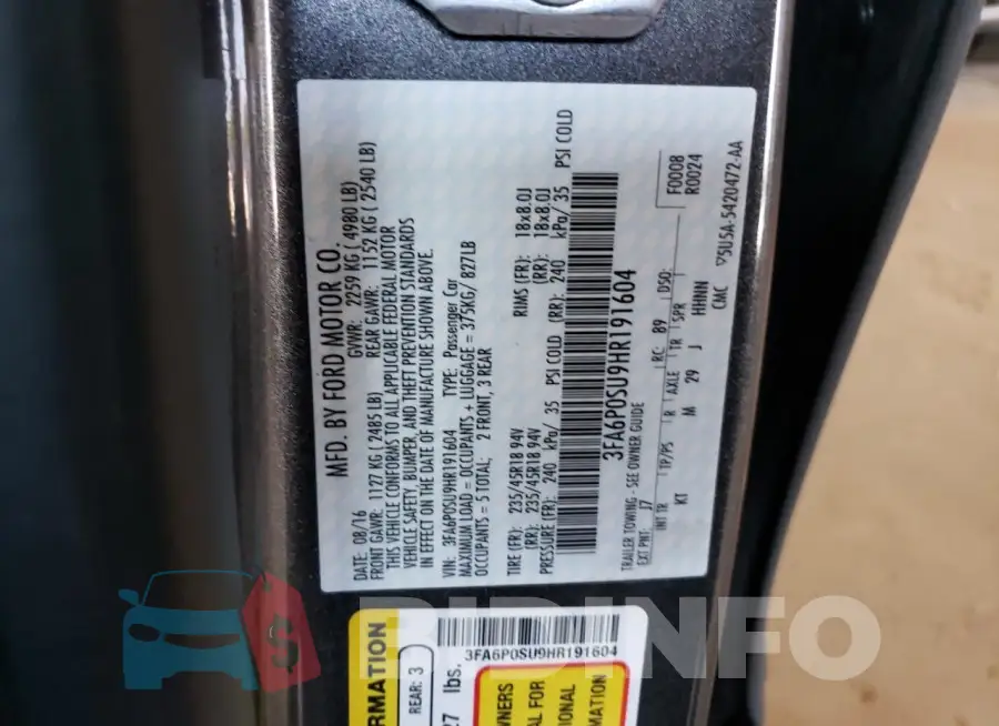 3FA6P0SU9HR191604 Photo# 12