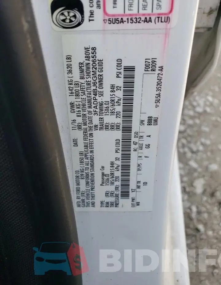 3FADP4BJ6GM206558 Photo# 12