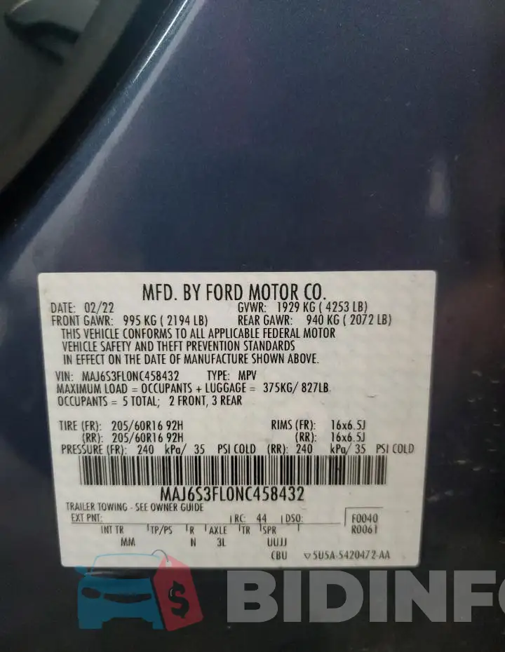 MAJ6S3FL0NC458432 Photo# 13