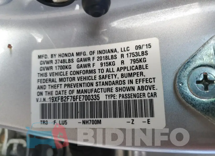 19XFB2F76FE700335 Photo# 12