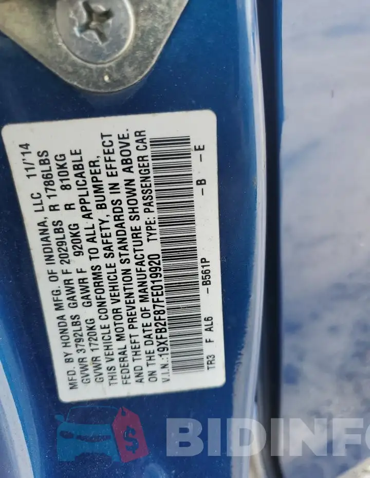 19XFB2F87FE019920 Photo# 13