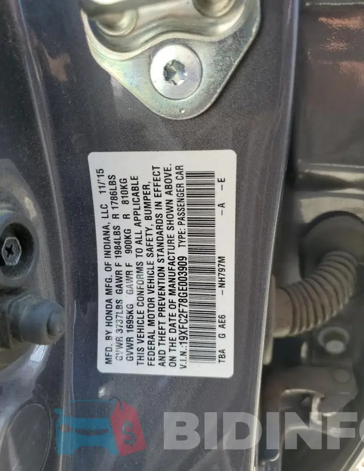 19XFC2F78GE003909 Photo# 12
