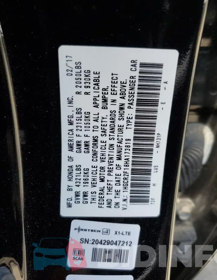 1HGCR2F18HA173819 Photo# 12